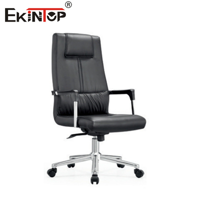 Silla de oficina de cuero negro con ruedas y función giratoria