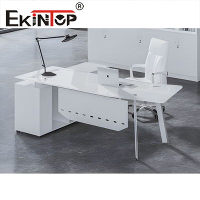 Blanco Negro Vidrio moderno Escritorio Transparente Mesa de vidrio templado