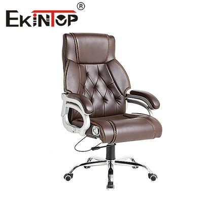 Silla de oficina de masaje de cuero duradero Silla giratoria de cuero marrón