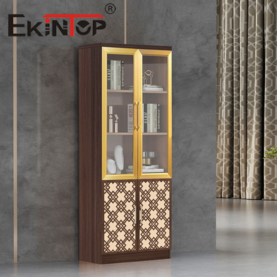 Gabinetes de almacenamiento de puertas de vidrio con placa de acero Gabinete de madera para libros de oficina