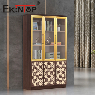 Gabinetes de almacenamiento de puertas de vidrio con placa de acero Gabinete de madera para libros de oficina