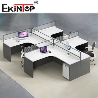 Contemporáneo en forma de L gris blanco del escritorio del personal del puesto de trabajo de la oficina