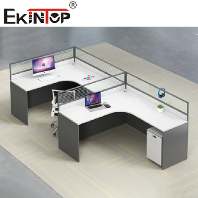 Contemporáneo en forma de L gris blanco del escritorio del personal del puesto de trabajo de la oficina