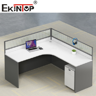 Contemporáneo en forma de L gris blanco del escritorio del personal del puesto de trabajo de la oficina