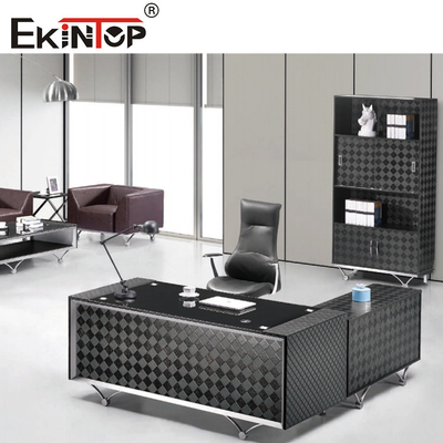 Muebles caseros del escritorio del escritorio de cristal en forma de L moderno de la oficina de Clear Black