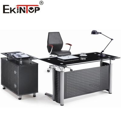 Muebles de oficina Escritorio de vidrio con cajón en forma de L