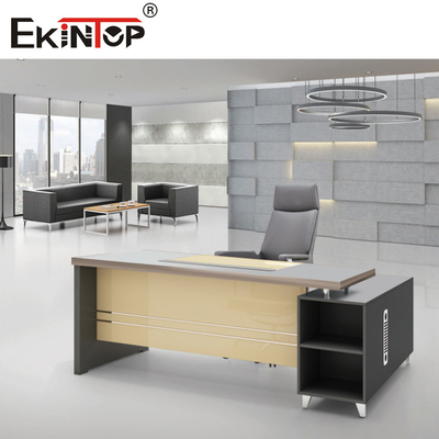 Muebles caseros del escritorio del escritorio de cristal en forma de L moderno de la oficina de Clear Black