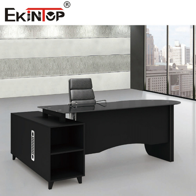 Escritorio de vidrio rectangular moderno a prueba de agua Escritorio de oficina de vidrio templado negro