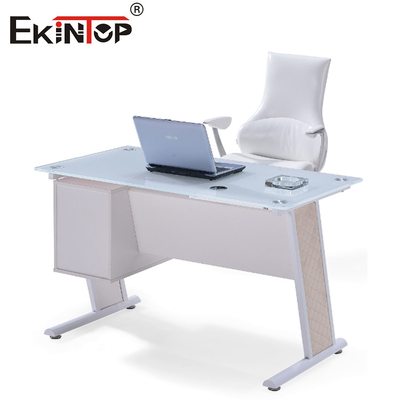 Mesa de oficina de vidrio azul blanco con cajón Escritorio ejecutivo en casa