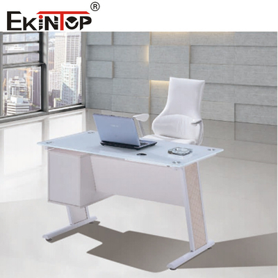 Mesa de oficina de vidrio azul blanco con cajón Escritorio ejecutivo en casa