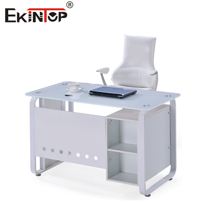 Mesa de oficina de vidrio azul blanco con cajón Escritorio ejecutivo en casa