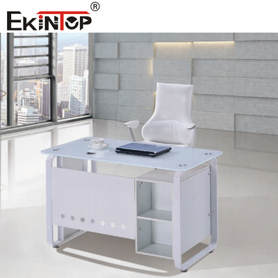 Mesa de oficina de vidrio azul blanco con cajón Escritorio ejecutivo en casa