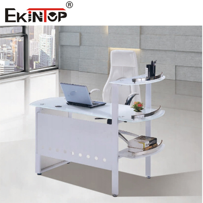 Mesa de oficina de vidrio blanco azul con escritorio de 8 mm personalizado