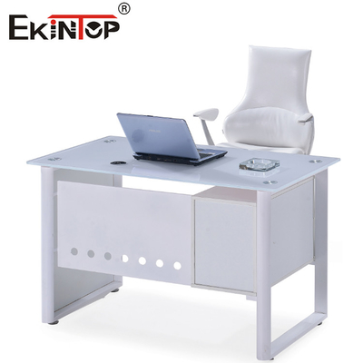 Mesa de oficina de vidrio blanco azul con escritorio de 8 mm personalizado