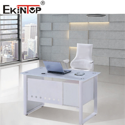 Mesa de oficina de vidrio blanco azul con escritorio de 8 mm personalizado