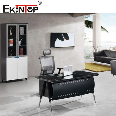 Tejido de vidrio marrón negro en la mesa de madera con piernas de metal Muebles de oficina para el hogar