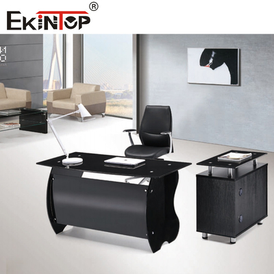 Tejido de vidrio marrón negro en la mesa de madera con piernas de metal Muebles de oficina para el hogar