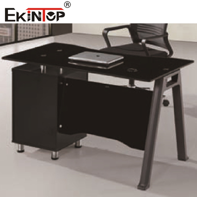 Escritorio comercial de vidrio negro en forma de L con cajones Muebles de oficina ejecutivos modernos
