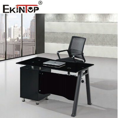 Escritorio comercial de vidrio negro en forma de L con cajones Muebles de oficina ejecutivos modernos