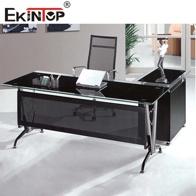 Piernas de metal con gabinete escritorio de vidrio Escritorio de computadora de oficina moderna en el hogar