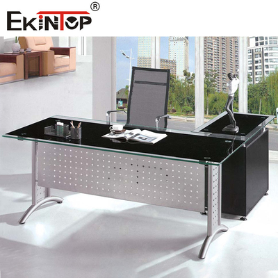Piernas de metal con gabinete escritorio de vidrio Escritorio de computadora de oficina moderna en el hogar