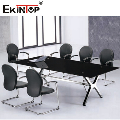 Mesa de conferencias negra rectangular Elegante ambiente de negocios Capacidad de 10 asientos