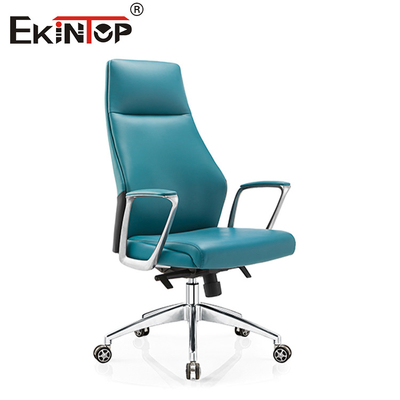 Silla de oficina de cuero de PVC de espalda alta moderna con base de aluminio giratoria de 350 mm