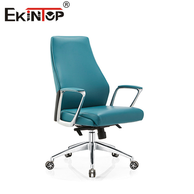 Silla de oficina de cuero de PVC de espalda alta moderna con base de aluminio giratoria de 350 mm