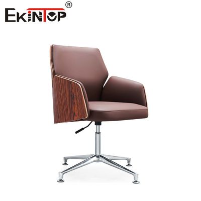 Silla de oficina de madera y cuero con reposabrazos de almohadilla de PU para una sofisticación atemporal