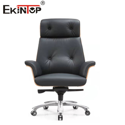 Estilo de negocio silla de oficina de cuero negro pierna de metal con ruedas