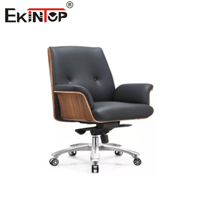 Estilo de negocio silla de oficina de cuero negro pierna de metal con ruedas