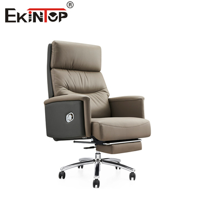 Silla de oficina reclinable de cuero gris multifuncional con reposapiés