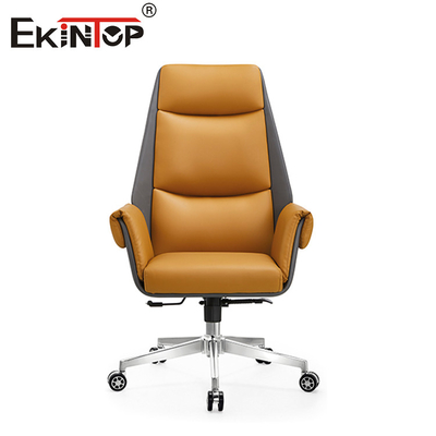 Silla de oficina de cuero naranja de moda con cojín de asiento cómodo y respaldo