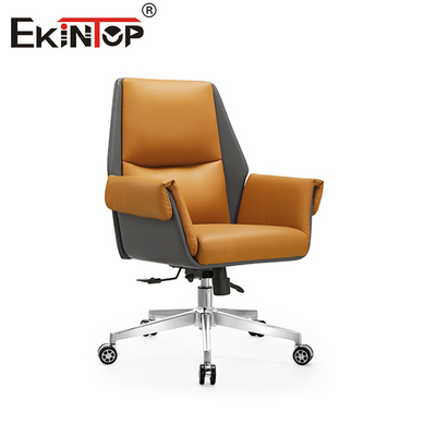 Silla de oficina de cuero naranja de moda con cojín de asiento cómodo y respaldo