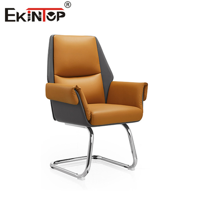 Silla de oficina de cuero naranja de moda con cojín de asiento cómodo y respaldo