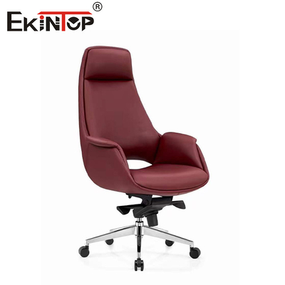 Silla de cuero borgoña SGS con piernas metálicas de altura ajustable y reposabrazos fijos