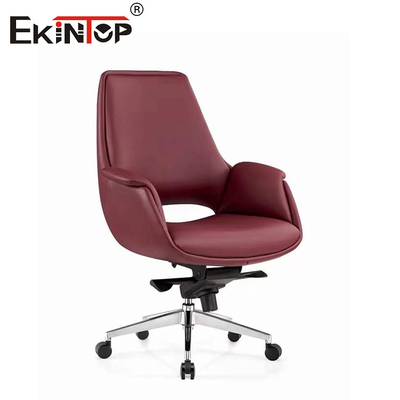 Silla de cuero borgoña SGS con piernas metálicas de altura ajustable y reposabrazos fijos