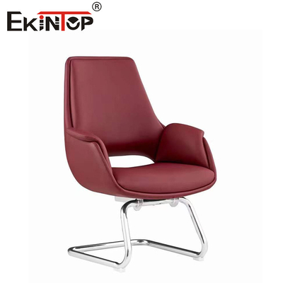 Silla de cuero borgoña SGS con piernas metálicas de altura ajustable y reposabrazos fijos