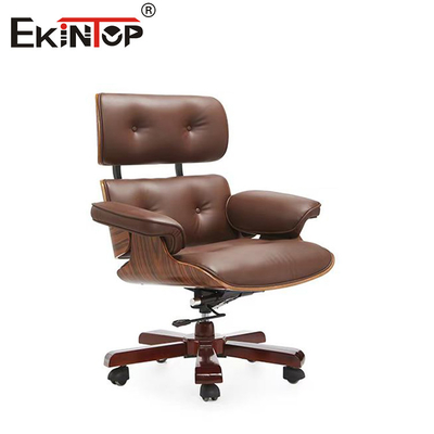 Silla de cuero de ocio de altura ajustable Base de madera con taburete