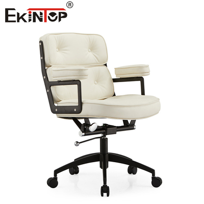 Silla de oficina de cuero blanco con reposabrazos, ruedas de PU silenciosas