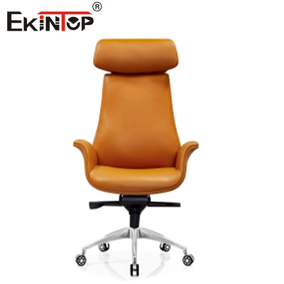 Silla de oficina de cuero sintético ajustable con ruedas naranjas giratorias