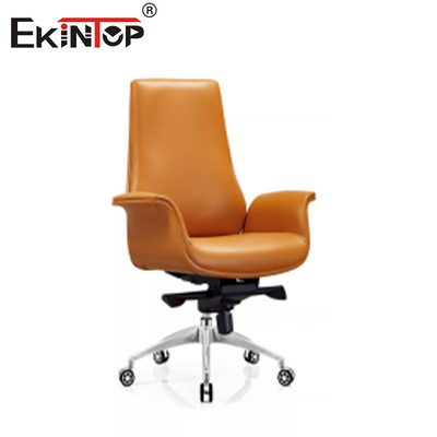 Silla de oficina de cuero sintético ajustable con ruedas naranjas giratorias