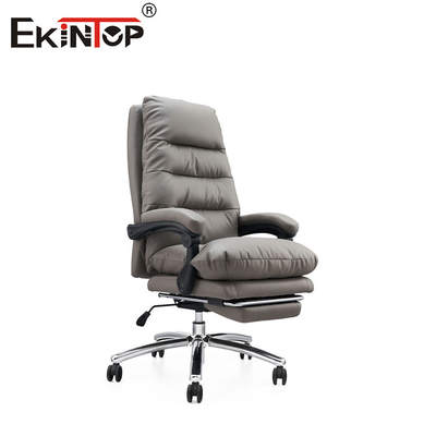 Silla gris de cuero multifuncional con reposapiés giratorio y altura ajustable