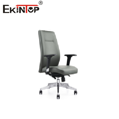 Silla de oficina de cuero gris con respaldo de cabeza de altura ajustable