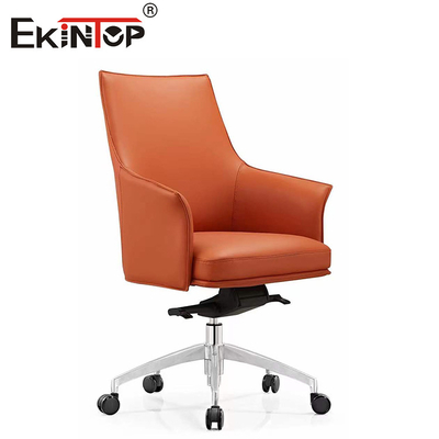 Silla de cuero giratoria ajustable para ascensor de gas con girador y reposabrazos de altura ajustable