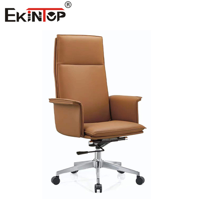 Silla de cuero de PU de espalda alta ajustable en altura con ruedas giratorias