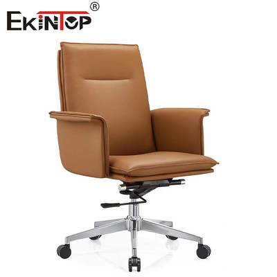 Silla de cuero de PU de espalda alta ajustable en altura con ruedas giratorias