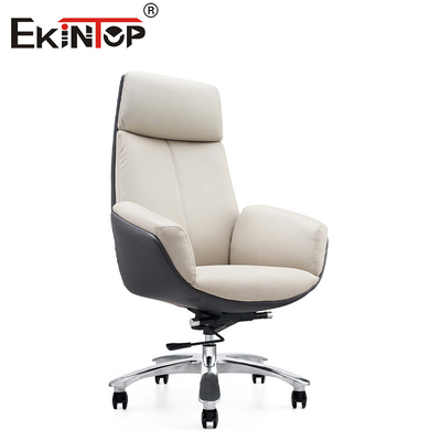 Silla de oficina de cuero moderno con patas de metal ruedas de altura ajustable