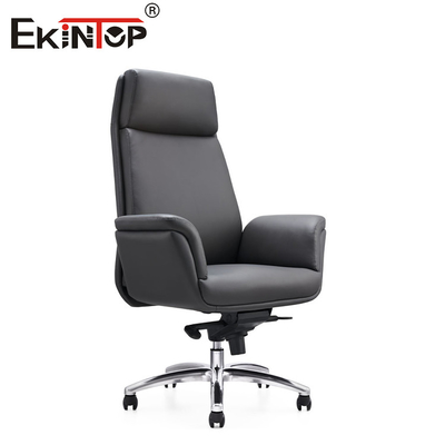 Silla de oficina de cuero moderno con patas de metal ruedas de altura ajustable