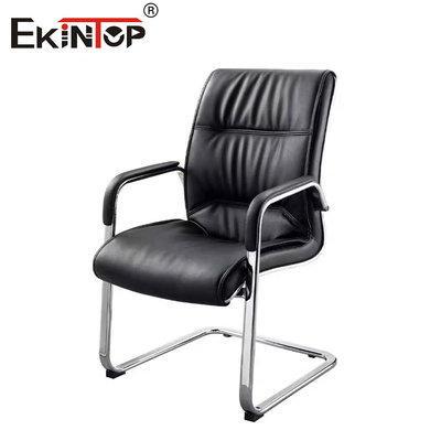 OEM silla de oficina de cuero negro con reposabrazos y marco de metal estilo de negocio